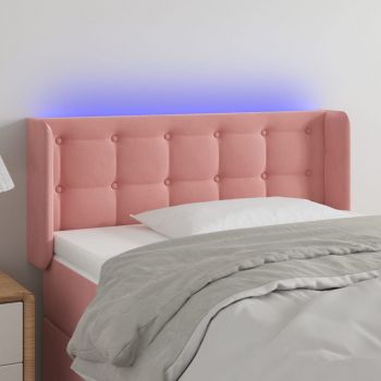 vidaXL Tăblie de pat cu LED, roz, 103x16x78/88 cm, catifea