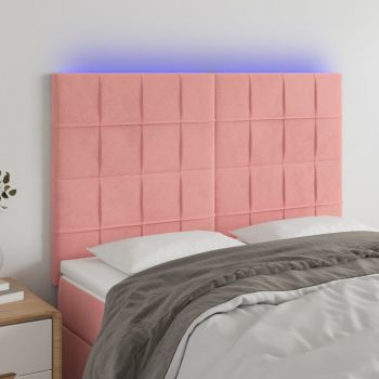 vidaXL Tăblie de pat cu LED, roz, 144x5x118/128 cm, catifea