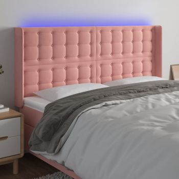 vidaXL Tăblie de pat cu LED, roz, 163x16x118/128 cm, catifea