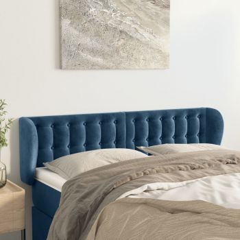 vidaXL Tăblie pat cu aripioare albastru închis 147x23x78/88 cm catifea