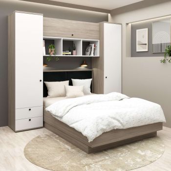 Dormitor RIALTO 1, pat incadrat, Oak, Alb, Catifea Neagra la reducere