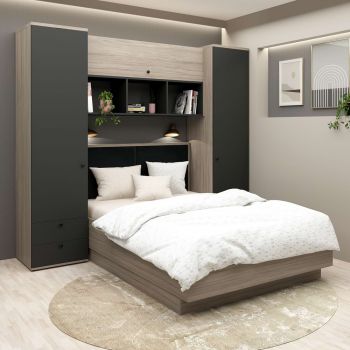 Dormitor RIALTO 1, pat incadrat, Oak, Antracit, Catifea Neagra la reducere