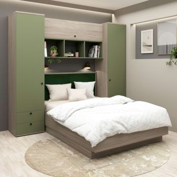 Dormitor RIALTO 1, pat incadrat, Oak, Pesto, Catifea Verde ieftina