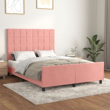 vidaXL Cadru de pat cu tăblie, roz, 140x200 cm, catifea
