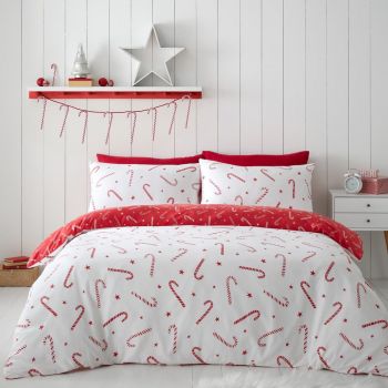 Lenjerie de pat roșie/albă pentru pat de o persoană 135x200 cm Candy Cane – Catherine Lansfield ieftina