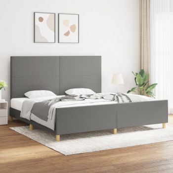 vidaXL Cadru de pat cu tăblie, gri închis, 200x200 cm, textil