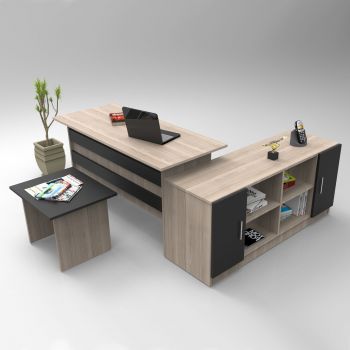 Set de mobilier de birou mini Linta, Alb - Nuc - Stejar, Birou - Masuta - Consola ieftin