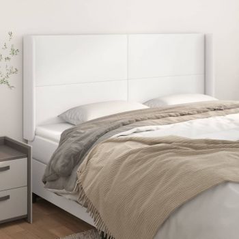 vidaXL Tăblie de pat cu aripioare, alb, 203x16x118/128 cm, piele eco