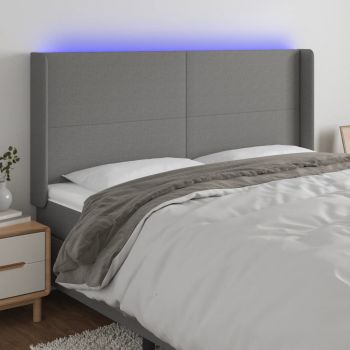 vidaXL Tăblie de pat cu LED, gri închis, 203x16x118/128 cm, textil