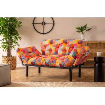 Canapea extensibilă cu 2 locuri, Futon, 859FTN2704, Metal, Multicolor ieftina