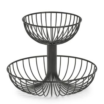 Fructiera Duo Basket cu 2 nivele, Metal Negru, Ø32xH25,8 cm