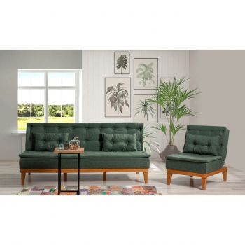 Set canapea extensibilă, Unique Design, 867UNQ1608, Lemn de carpen, Verde