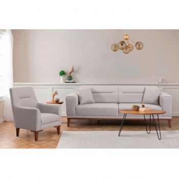 Set canapea extensibilă, Unique Design, 867UNQ1670, Lemn de carpen, Crem