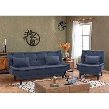 Set canapea extensibilă, Unique Design, 867UNQ1695, Lemn de carpen, Albastru navy ieftina