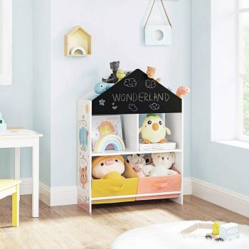 Organizator jucarii / mobilier camera copilului, Vasagle, cu tabla de scris + 2 cutii detasabile, 65 x 26.5 x 90 cm