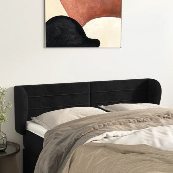 vidaXL Tăblie de pat cu aripioare negru 147x23x78/88 cm catifea