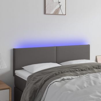 vidaXL Tăblie de pat cu LED, gri, 144x5x78/88 cm, piele ecologică