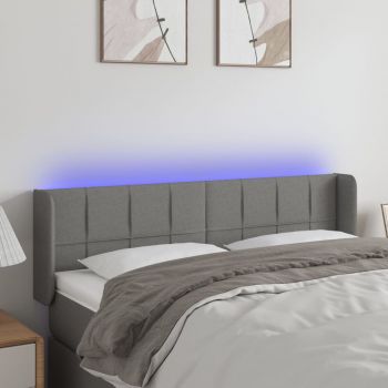 vidaXL Tăblie de pat cu LED, gri închis, 147x16x78/88 cm, textil