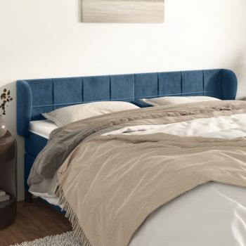 vidaXL Tăblie pat cu aripioare albastru închis 203x23x78/88 cm catifea