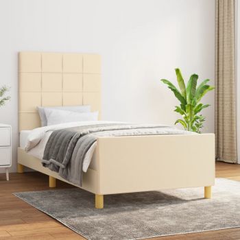 vidaXL Cadru de pat cu tăblie, crem, 90x200 cm, textil