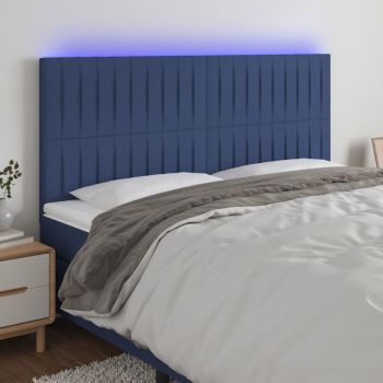 vidaXL Tăblie de pat cu LED, albastru, 180x5x118/128 cm, textil
