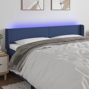 vidaXL Tăblie de pat cu LED, albastru, 203x16x78/88 cm, textil