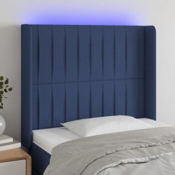 vidaXL Tăblie de pat cu LED, albastru, 93x16x118/128 cm, textil