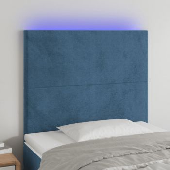 vidaXL Tăblie de pat cu LED, albastru închis, 100x5x118/128cm, catifea