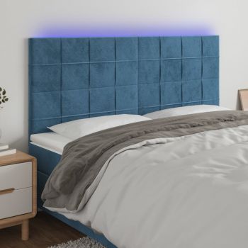 vidaXL Tăblie de pat cu LED, albastru închis, 180x5x118/128cm, catifea