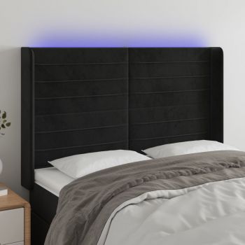 vidaXL Tăblie de pat cu LED, negru, 147x16x118/128 cm, catifea