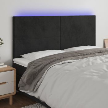 vidaXL Tăblie de pat cu LED, negru, 200x5x118/128 cm, catifea