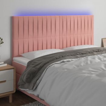 vidaXL Tăblie de pat cu LED, roz, 160x5x118/128 cm, catifea