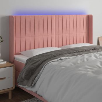vidaXL Tăblie de pat cu LED, roz, 163x16x118/128 cm, catifea