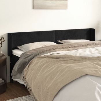 vidaXL Tăblie de pat cu aripioare negru 183x16x78/88 cm catifea