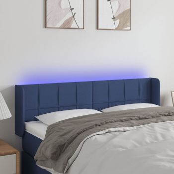 vidaXL Tăblie de pat cu LED, albastru, 147x16x78/88 cm, textil