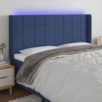 vidaXL Tăblie de pat cu LED, albastru, 183x16x118/128 cm, textil