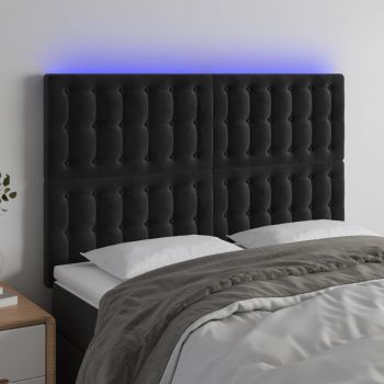 vidaXL Tăblie de pat cu LED, negru, 144x5x118/128 cm, catifea
