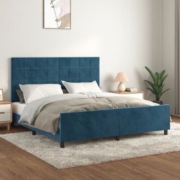 vidaXL Cadru de pat cu tăblie, albastru închis, 180x200 cm, catifea