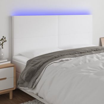 vidaXL Tăblie de pat cu LED, alb, 180x5x118/128 cm, piele ecologică