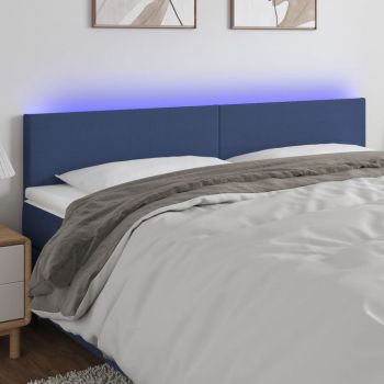 vidaXL Tăblie de pat cu LED, albastru, 160x5x78/88 cm, textil