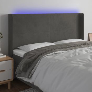 vidaXL Tăblie de pat cu LED, gri închis, 183x16x118/128 cm, catifea
