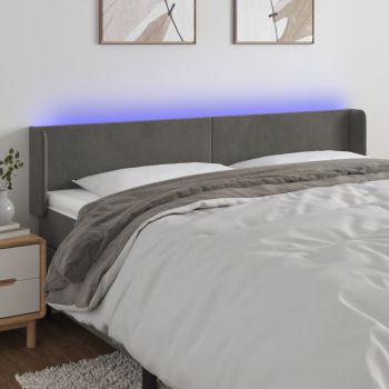 vidaXL Tăblie de pat cu LED gri închis 183x16x78/88 cm catifea