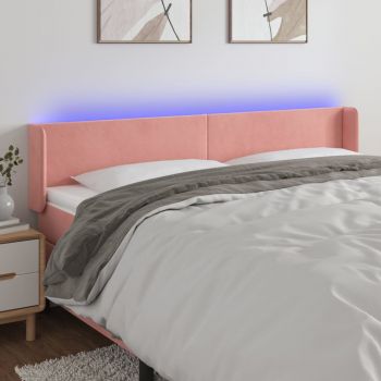 vidaXL Tăblie de pat cu LED, roz, 163x16x78/88 cm, catifea