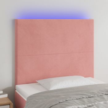 vidaXL Tăblie de pat cu LED, roz, 80x5x118/128 cm, catifea