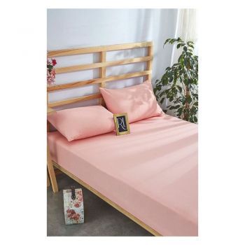 Cearceaf roz din bumbac cu elastic 160x200 cm – Mila Home