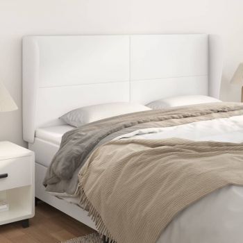 vidaXL Tăblie de pat cu aripioare, alb, 163x23x118/128 cm, piele eco