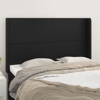 vidaXL Tăblie de pat cu aripioare, negru, 147x16x118/128 cm, piele eco