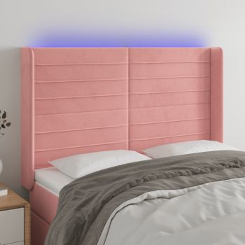 vidaXL Tăblie de pat cu LED, roz, 147x16x118/128 cm, catifea