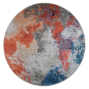 Covor albastru/portocaliu lavabil rotund ø 80 cm – Vitaus