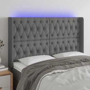 vidaXL Tăblie de pat cu LED, gri închis, 163x16x118/128 cm, textil